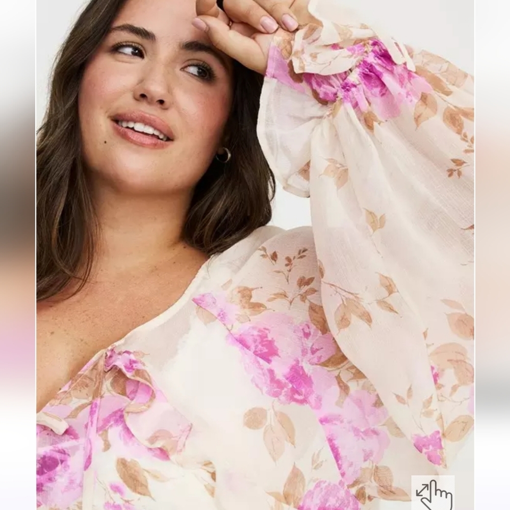 🆕️🌺 PINK FLORAL RAGLAN RUFFLE BLOUSE🌺 - Picture 5 of 8